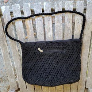 THE SAK Black Crochet Knit Shoulder Bag